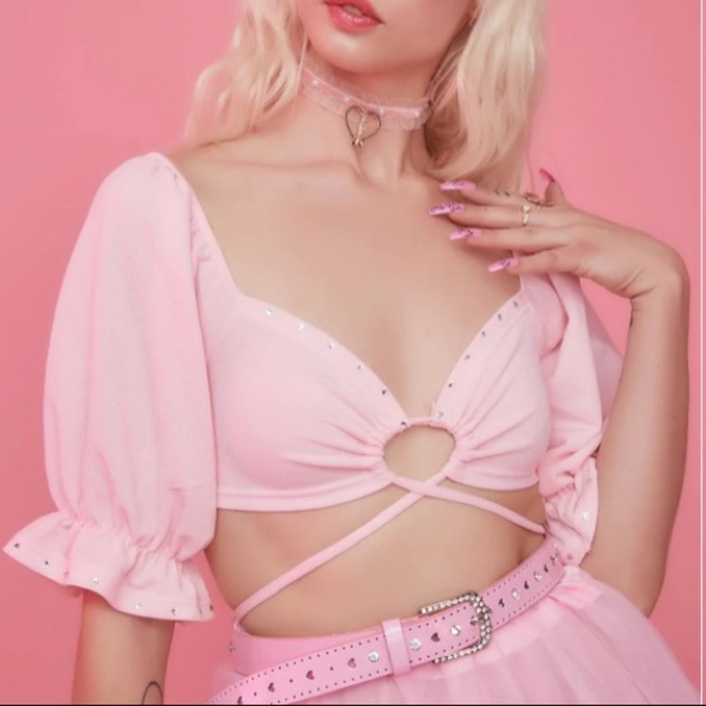 NWT Sugar Thrillz Pink Strappy Crop Top - Picture 1 of 8